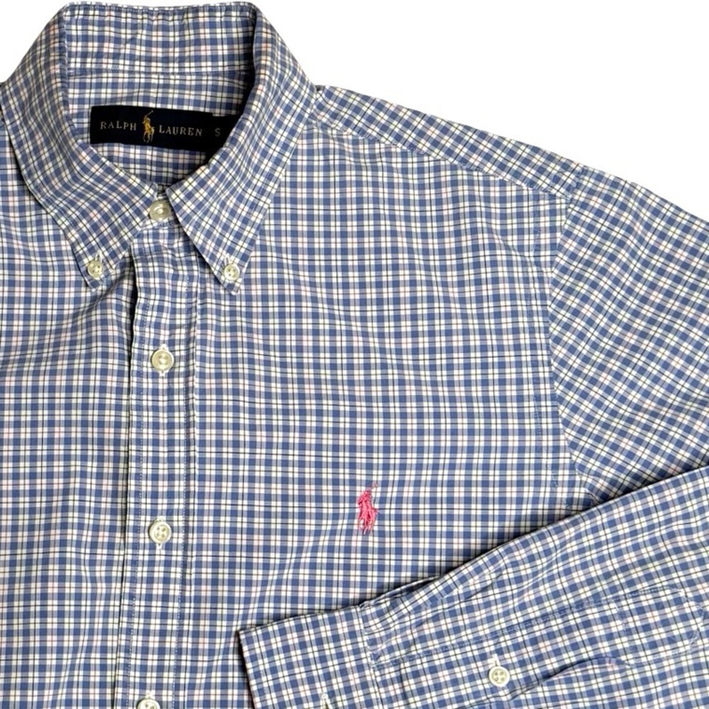 Ralph Lauren Blue Plaid Button Down Shirt -‎ Pink Pony Men’s Sz Small